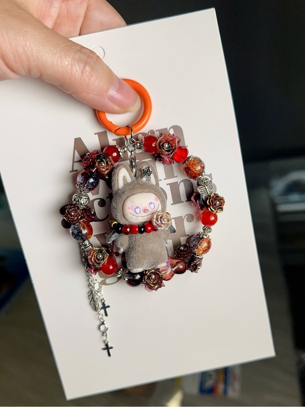 Plush La Bubu Charm Bracelet Keyring -Glowing in the dark floral